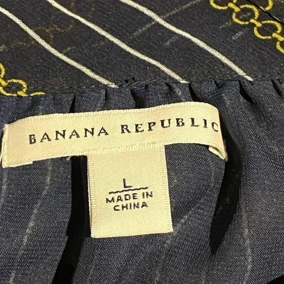 Banana Republic Pinstripe Navy Bow-Neck Blouse, size L - Picture 7 of 8